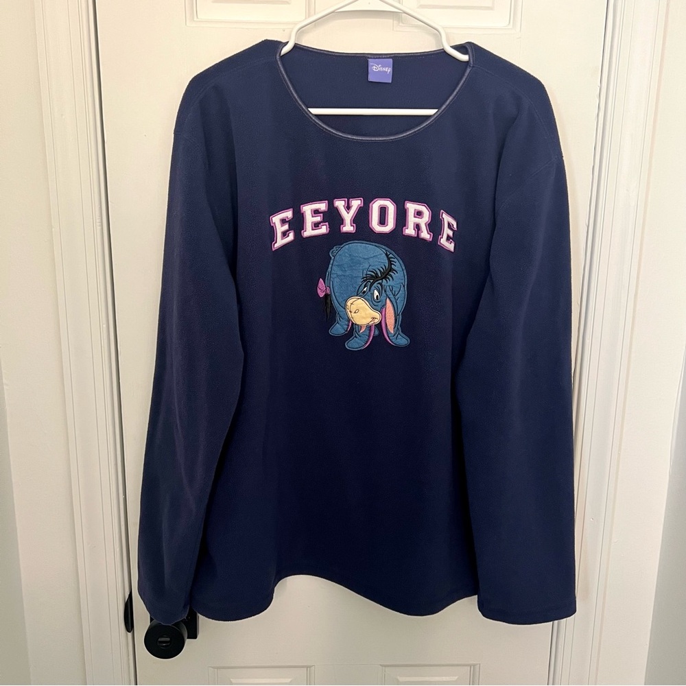 DISNEY EEYORE Sweatshirt crewneck embroidered fleece pullover long sleeve top